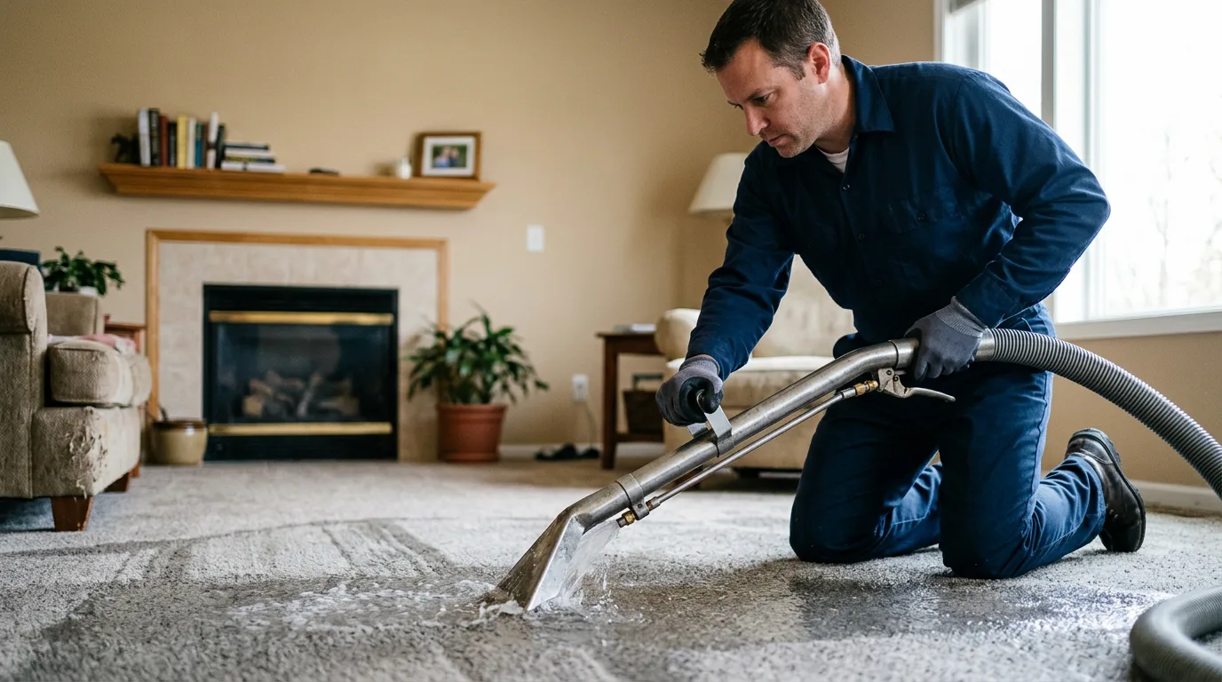 Water damage restoration technician working near Hull, IA